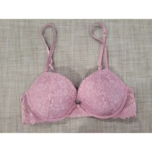 Victoria's Secret Dream Angels Pink Lace Rhinestone Strap Push-Up Bra 34C